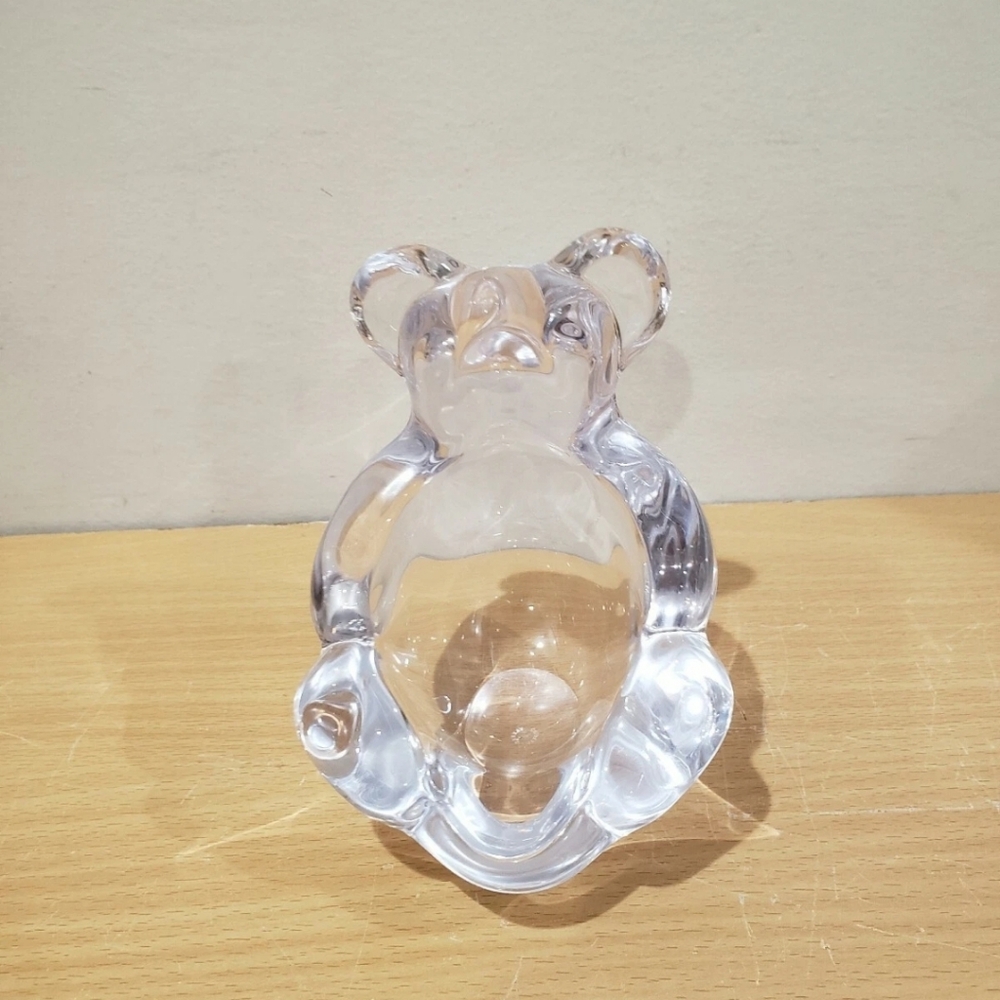Vintage Art Vannes France Crystal Teddy Bear Figurine Dish Paperweight